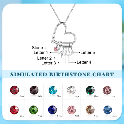 Collar de corazón personalizado para mujer con colgantes de 5 letras y 1 piedra de nacimiento | Jessemade