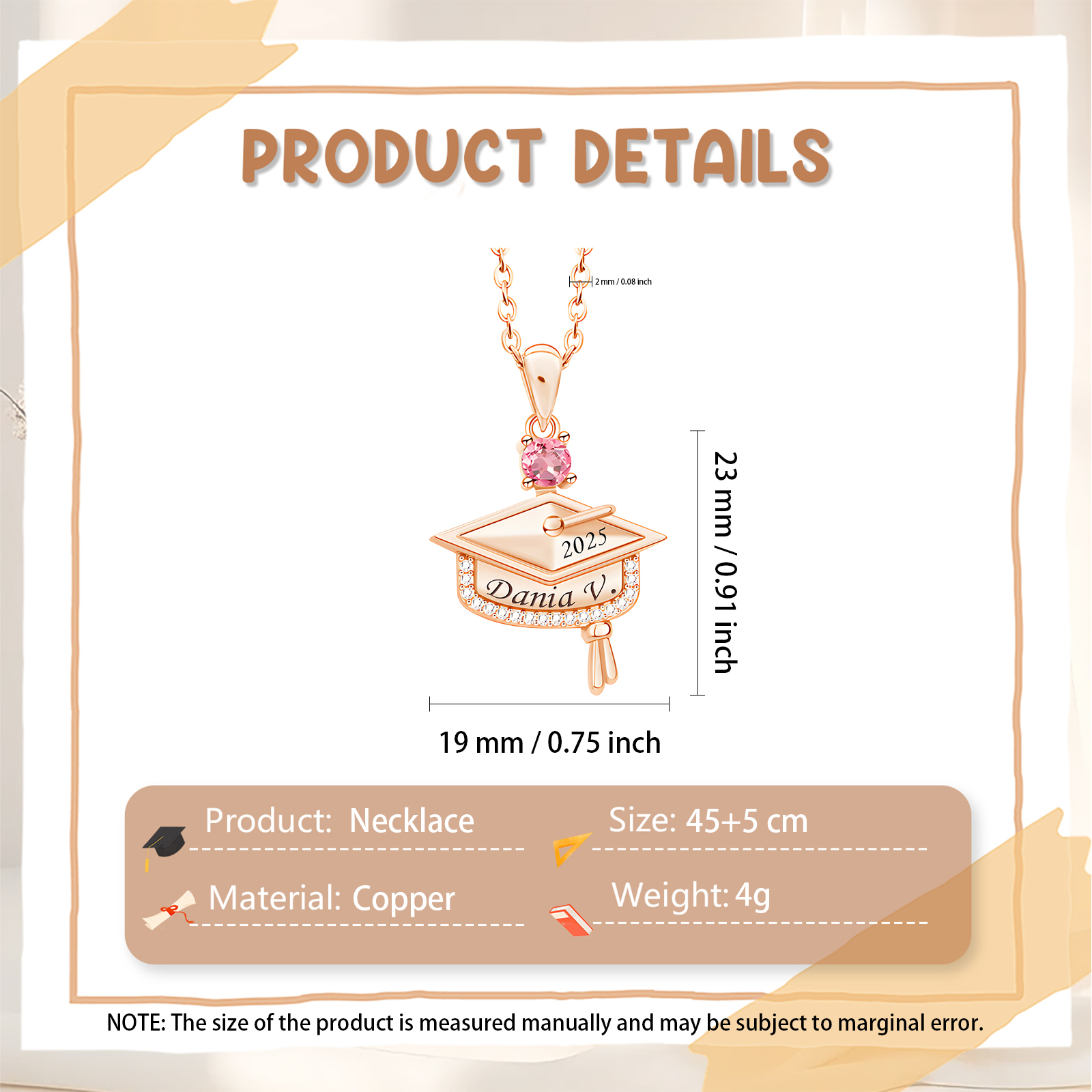 Para graduadas - Collar personalizado de graduación con piedra de nacimiento y nombre grabado – Joya única para la temporada de graduación 2025, regalo ideal para estudiantes