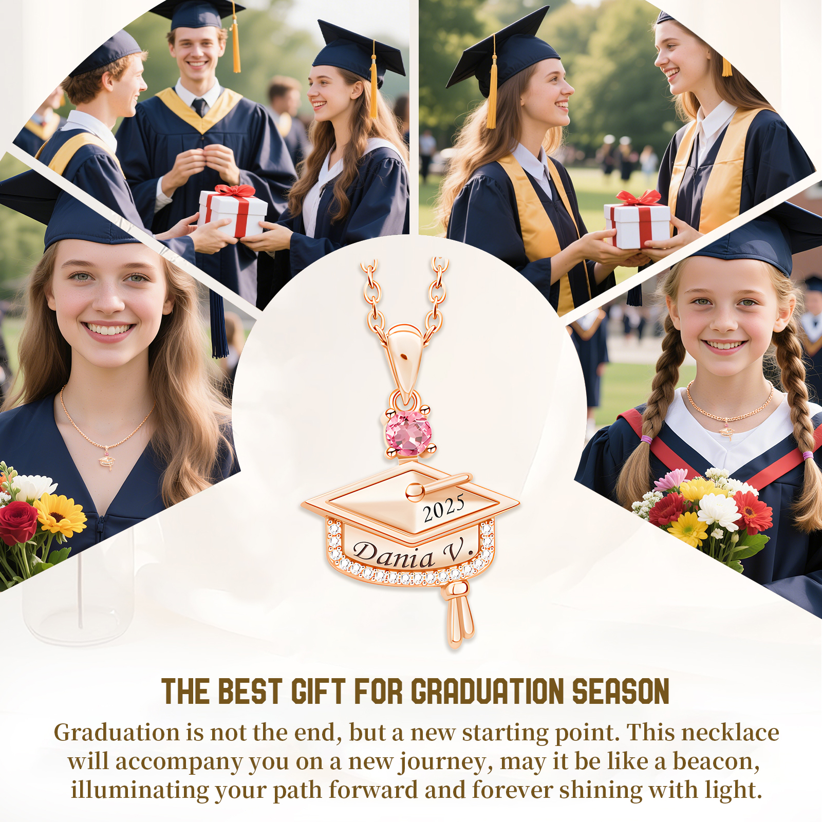 Para graduadas - Collar personalizado de graduación con piedra de nacimiento y nombre grabado – Joya única para la temporada de graduación 2025, regalo ideal para estudiantes