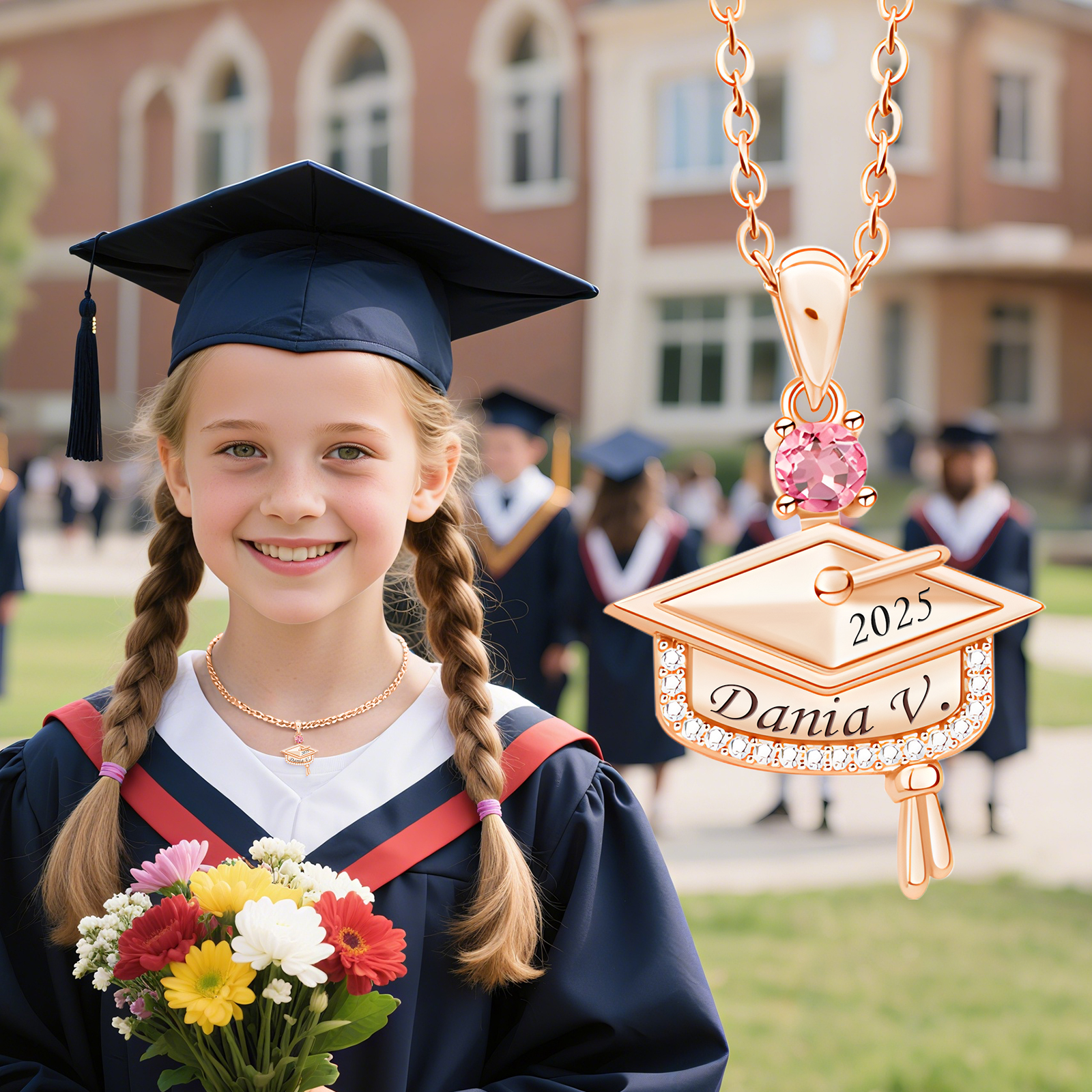 Para graduadas - Collar personalizado de graduación con piedra de nacimiento y nombre grabado – Joya única para la temporada de graduación 2025, regalo ideal para estudiantes