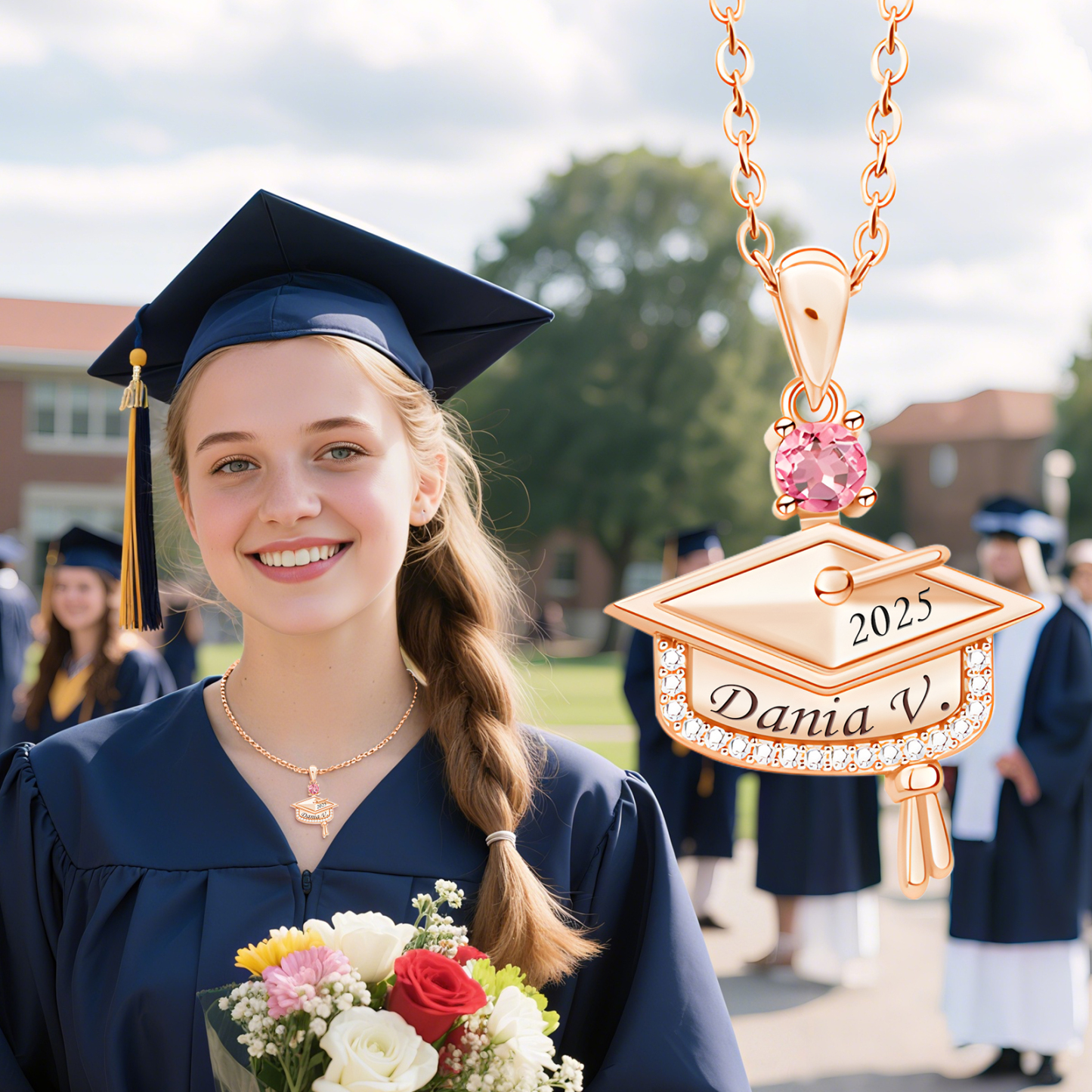 Para graduadas - Collar personalizado de graduación con piedra de nacimiento y nombre grabado – Joya única para la temporada de graduación 2025, regalo ideal para estudiantes