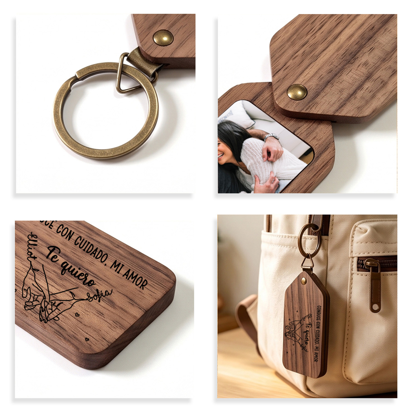 Llavero de Madera Personalizado con Promesa de Meñique y 2 Fotos