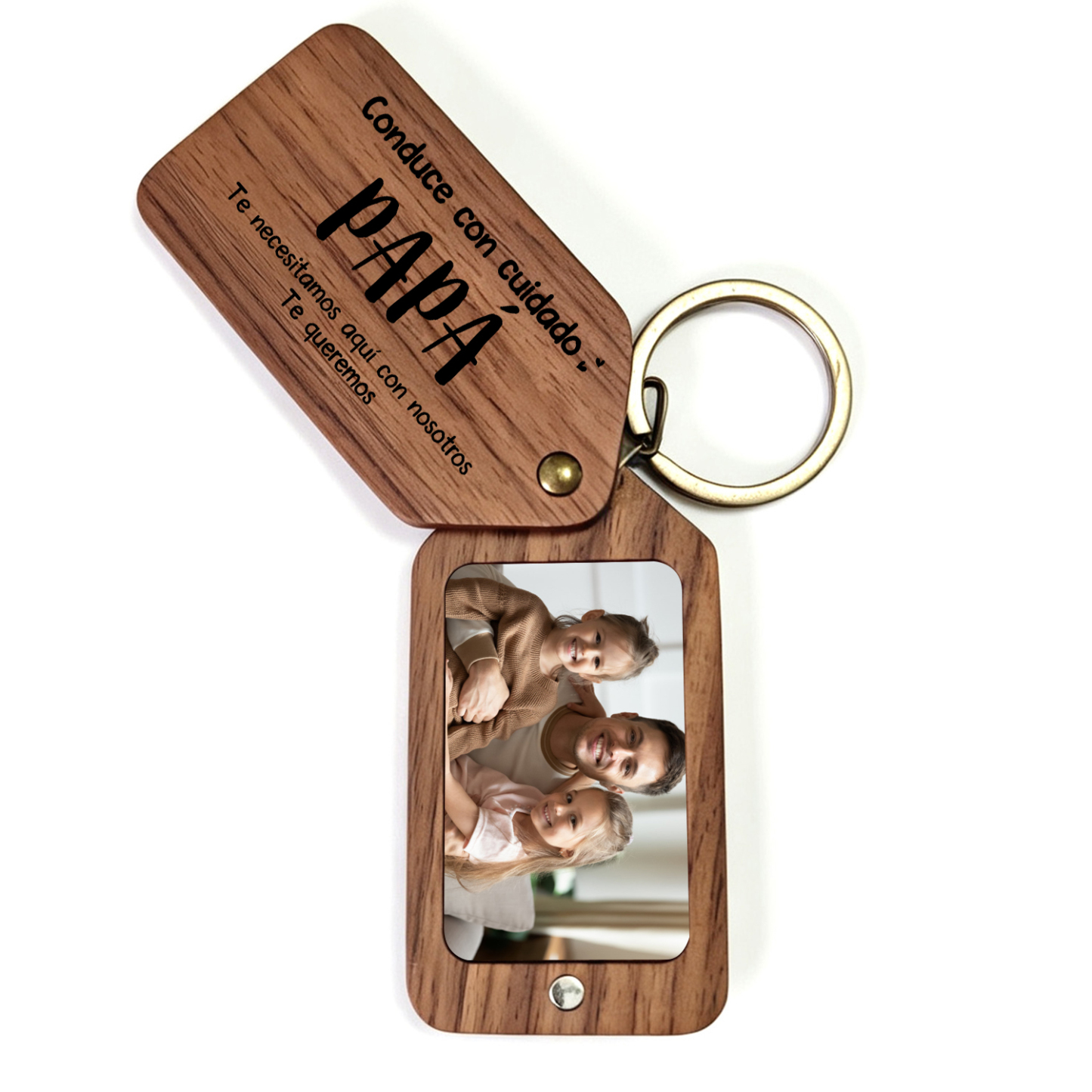 Llavero de madera personalizado con foto “Conduce con cuidado, PAPÁ”