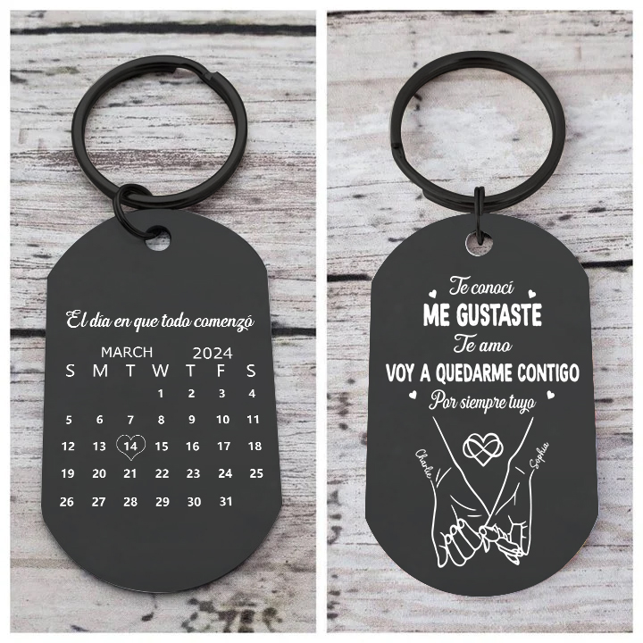 Llavero acero inox negro grabado calendario pareja