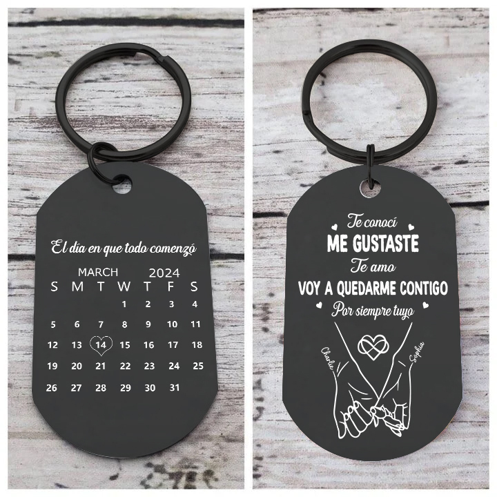 Llavero acero inox negro grabado calendario pareja
