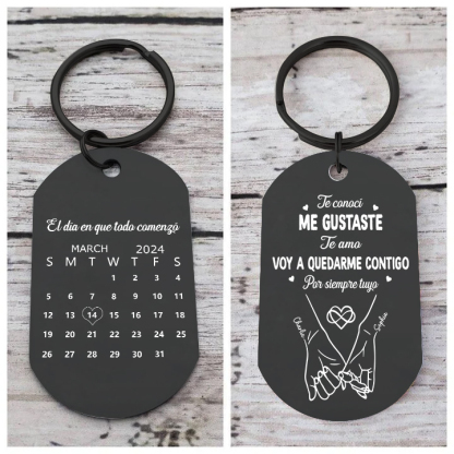 Llavero acero inox negro grabado calendario pareja