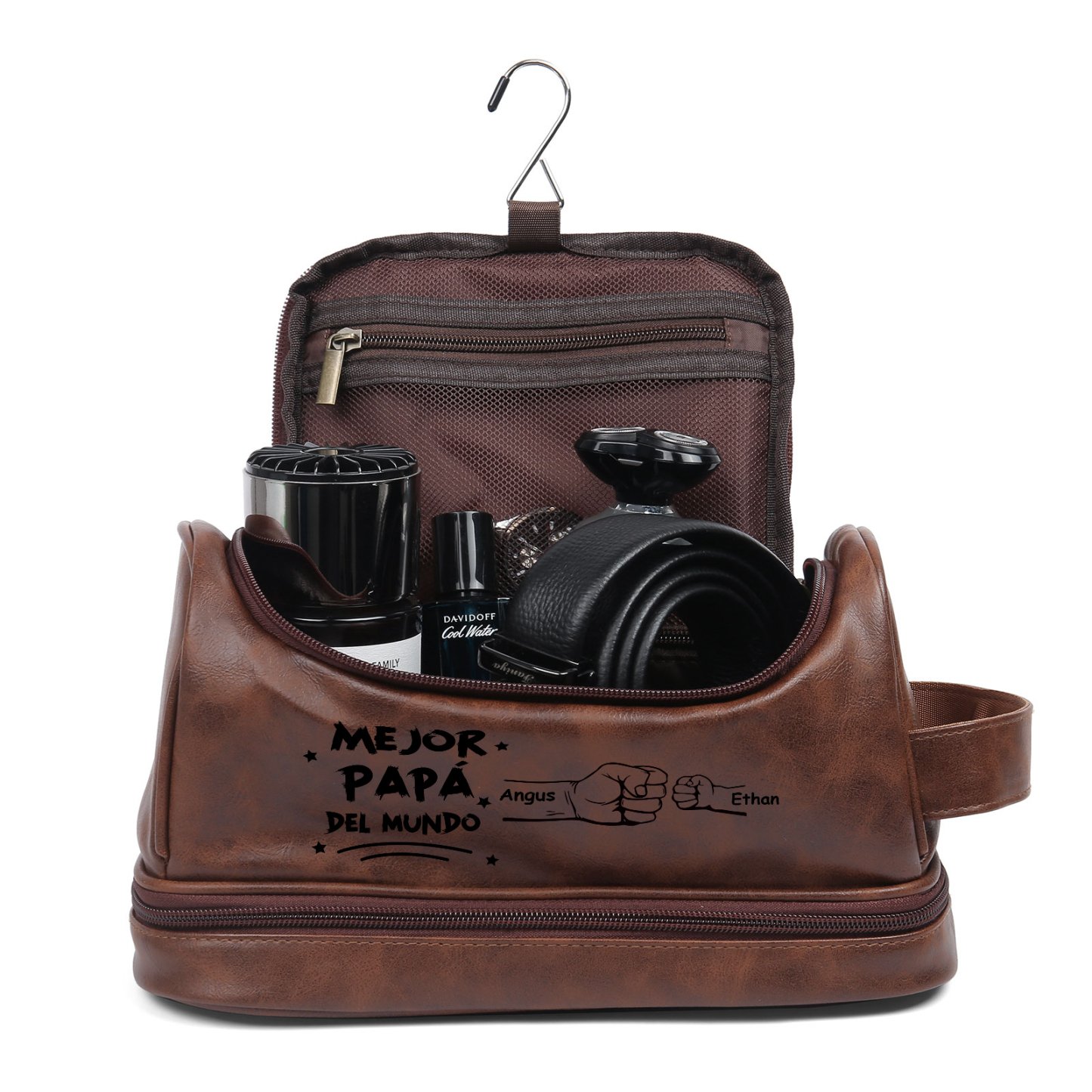 Bolsa de cuero para hombre con 2 nombres personalizados puño con puño regalo para papá | Jessemade