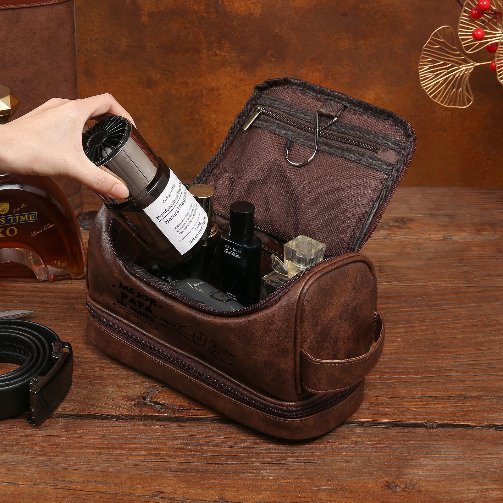 Bolsa de cuero para hombre con 3 nombres personalizados puño con puño regalo para papá | Jessemade