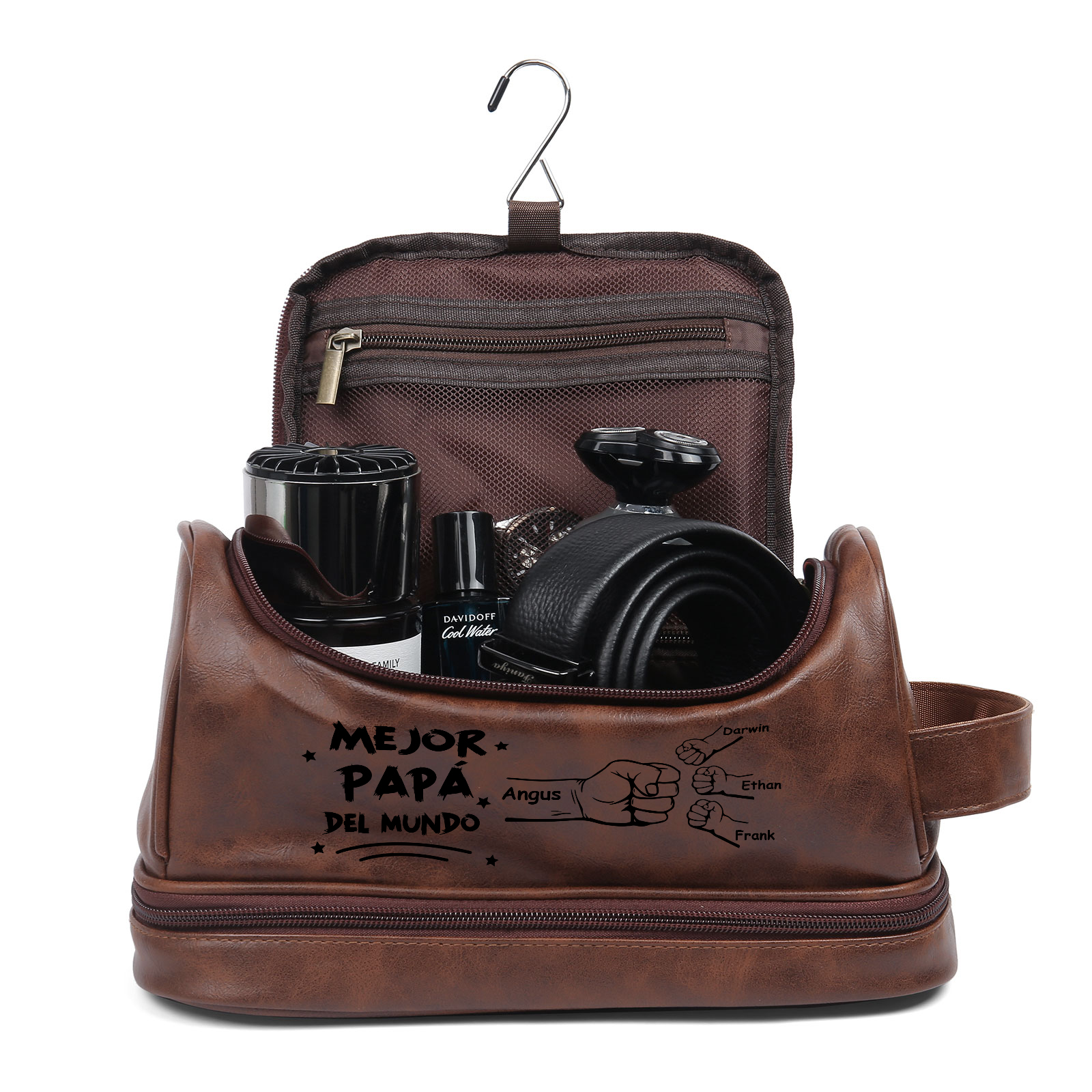 Bolsa de cuero para hombre con 4 nombres personalizados puño con puño regalo para papá | Jessemade
