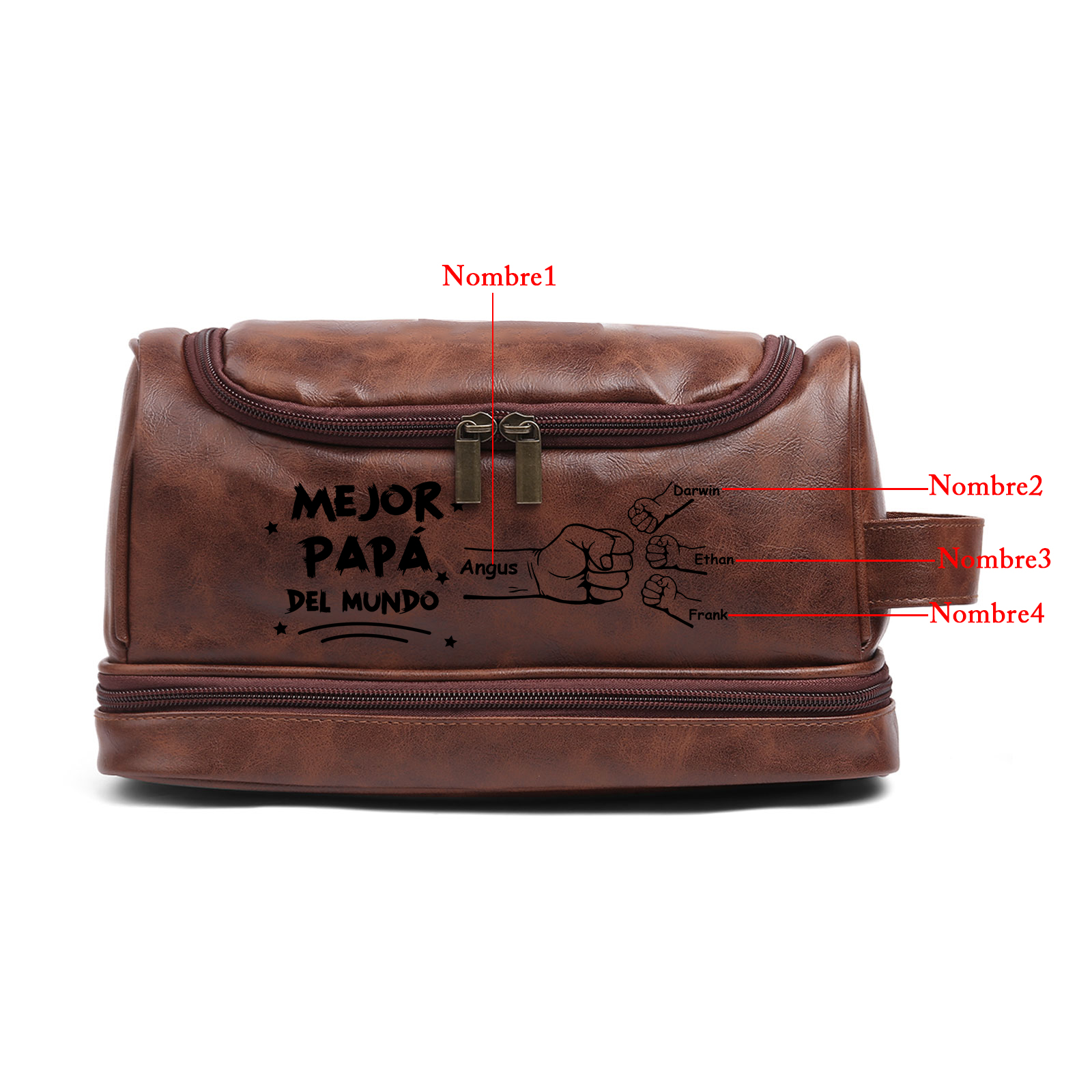 Bolsa de cuero para hombre con 4 nombres personalizados puño con puño regalo para papá | Jessemade