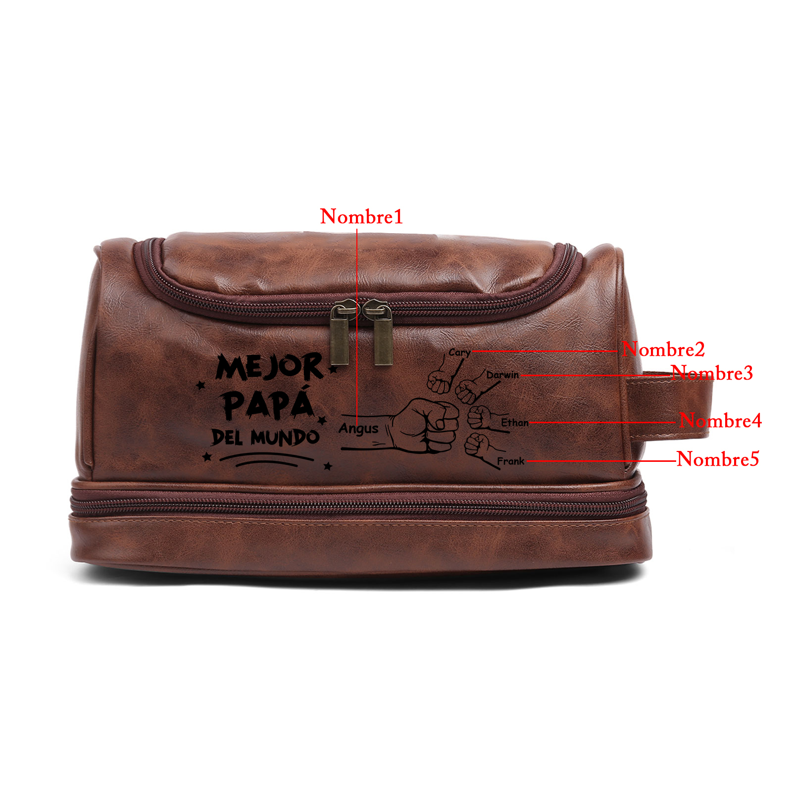 Bolsa de cuero para hombre con 5 nombres personalizados puño con puño regalo para papá | Jessemade