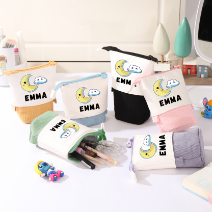 Estuche personalizado con nombre con diseños coloridos de luna para niños