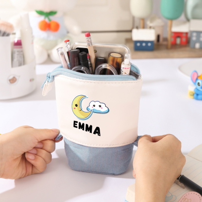 Estuche personalizado con nombre con diseños coloridos de luna para niños