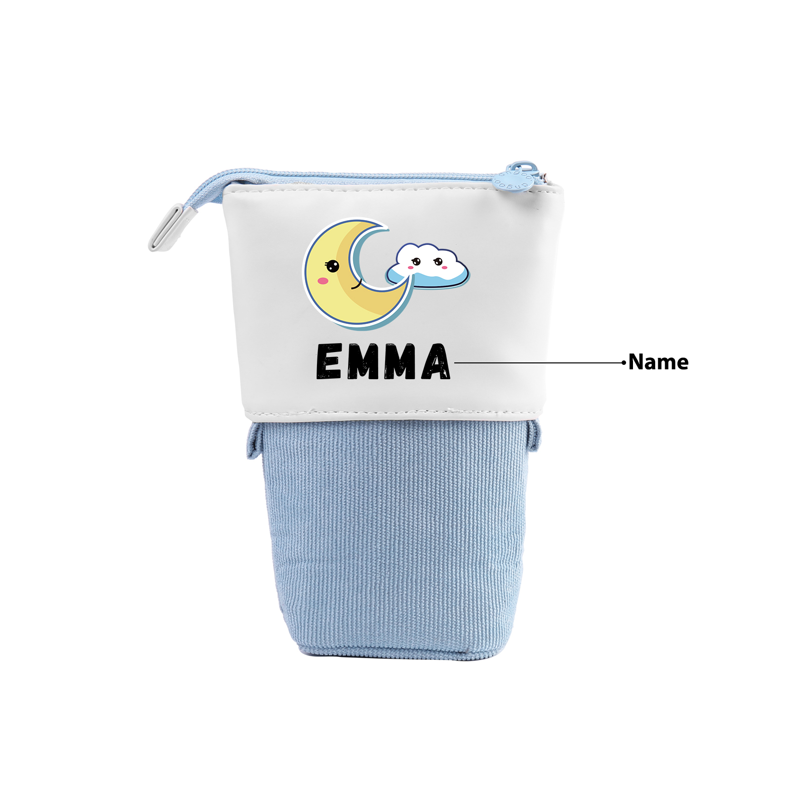 Estuche personalizado con nombre con diseños coloridos de luna para niños