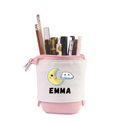 Estuche personalizado con nombre con diseños coloridos de luna para niños