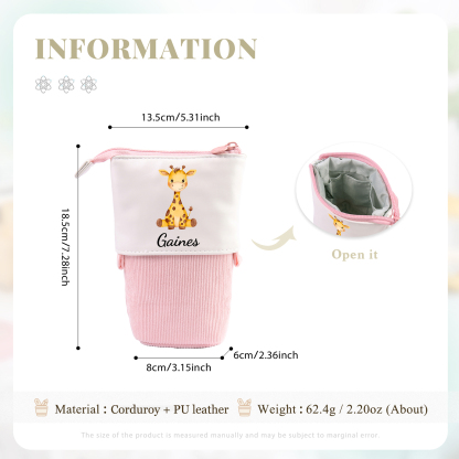 Estuche personalizado con nombre con diseños coloridos de animales para niños