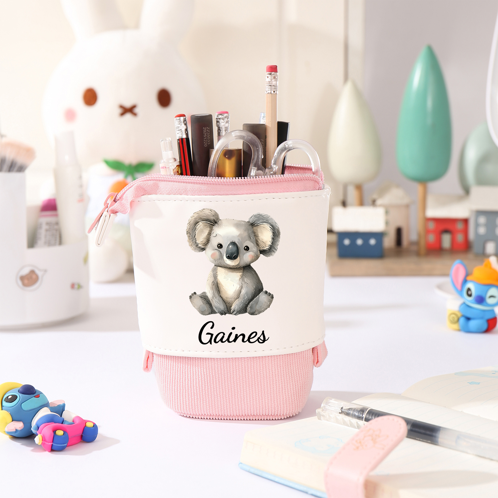 Estuche personalizado con nombre con diseños coloridos de animales para niños