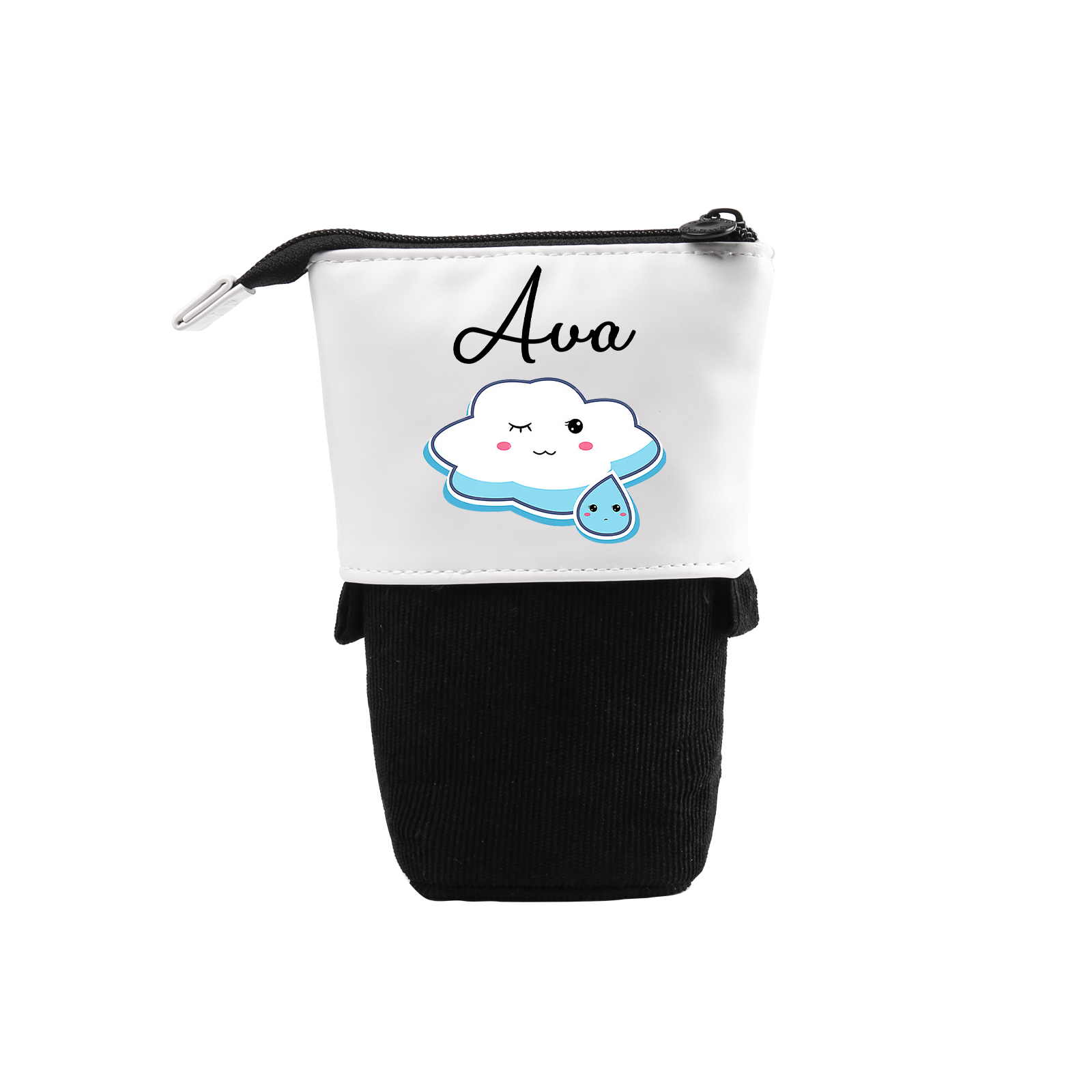 Estuche personalizado con nombre con diseños coloridos de nube para niños