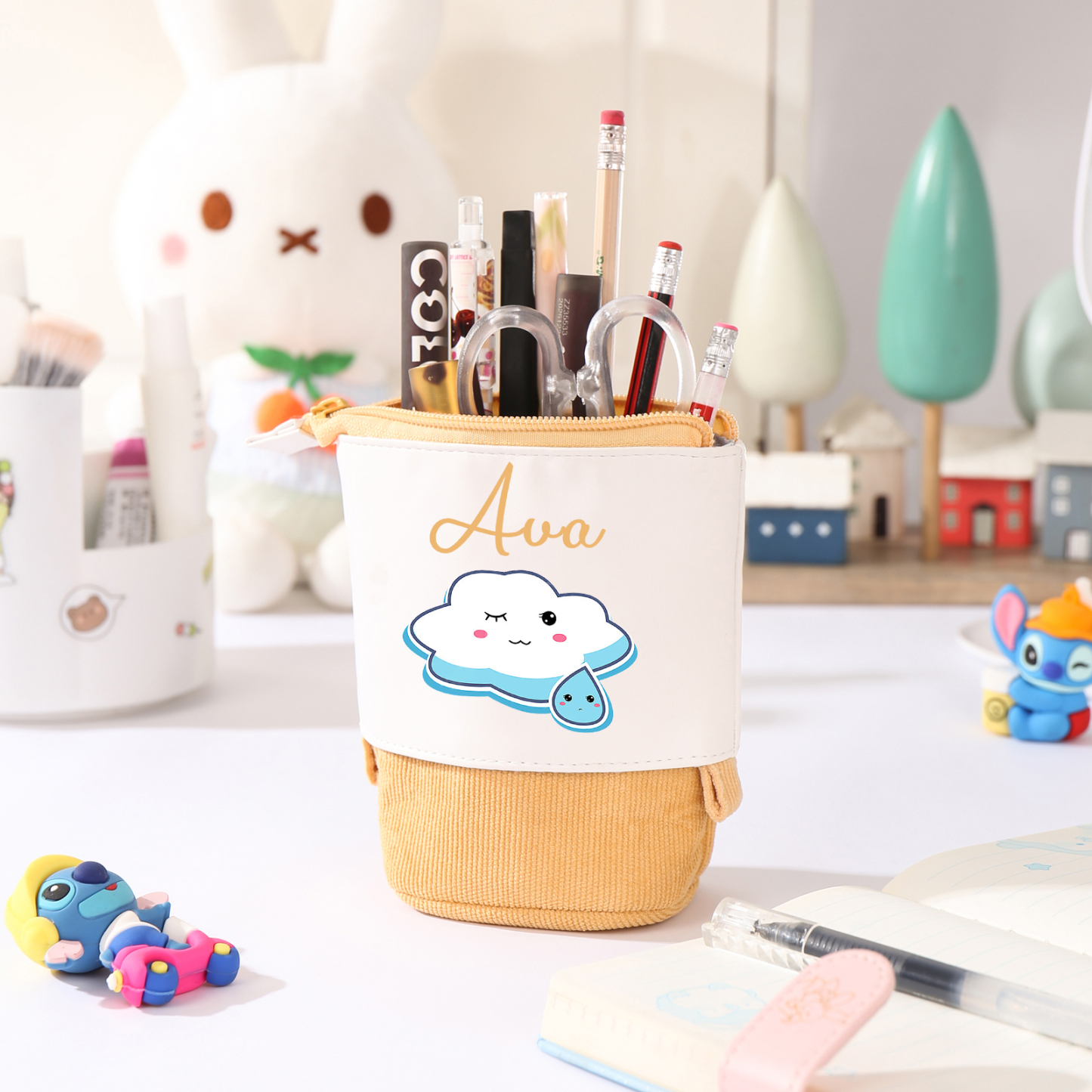 Estuche personalizado con nombre con diseños coloridos de nube para niños