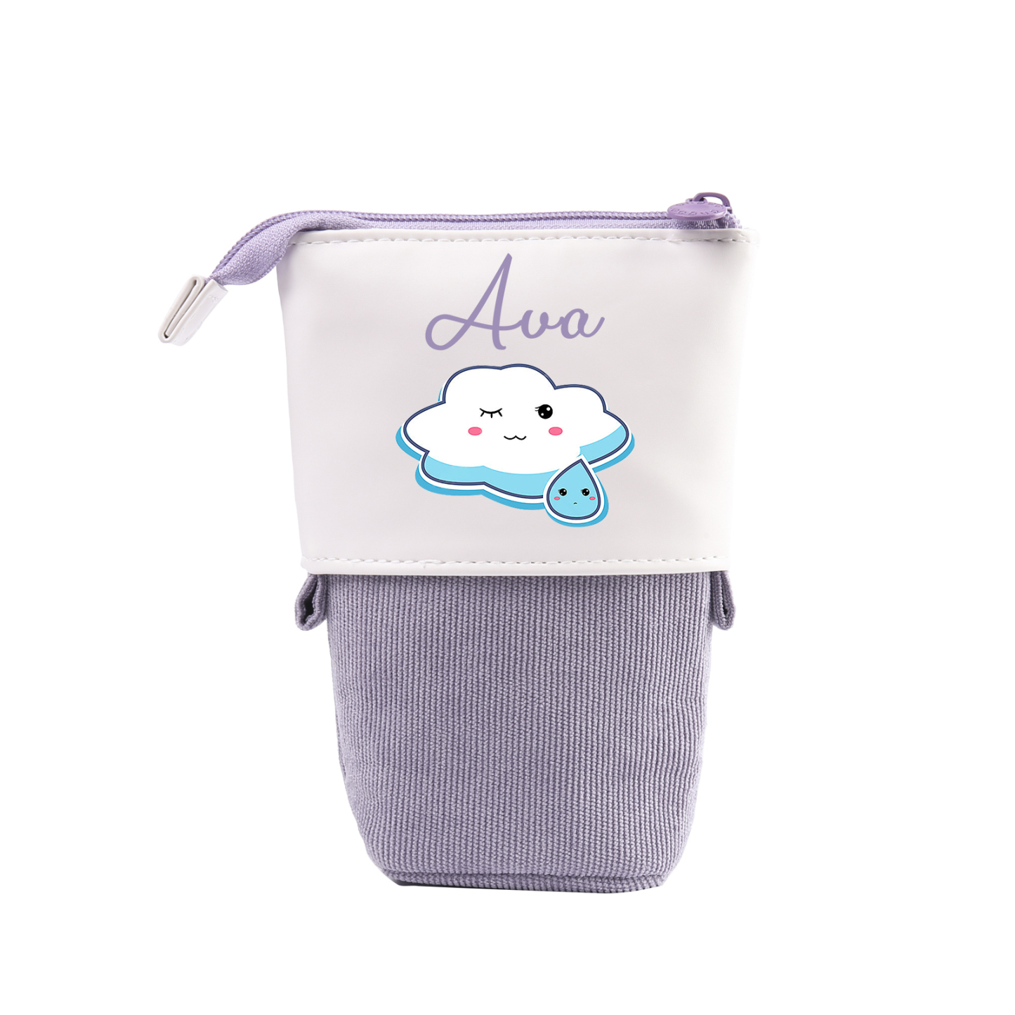 Estuche personalizado con nombre con diseños coloridos de nube para niños