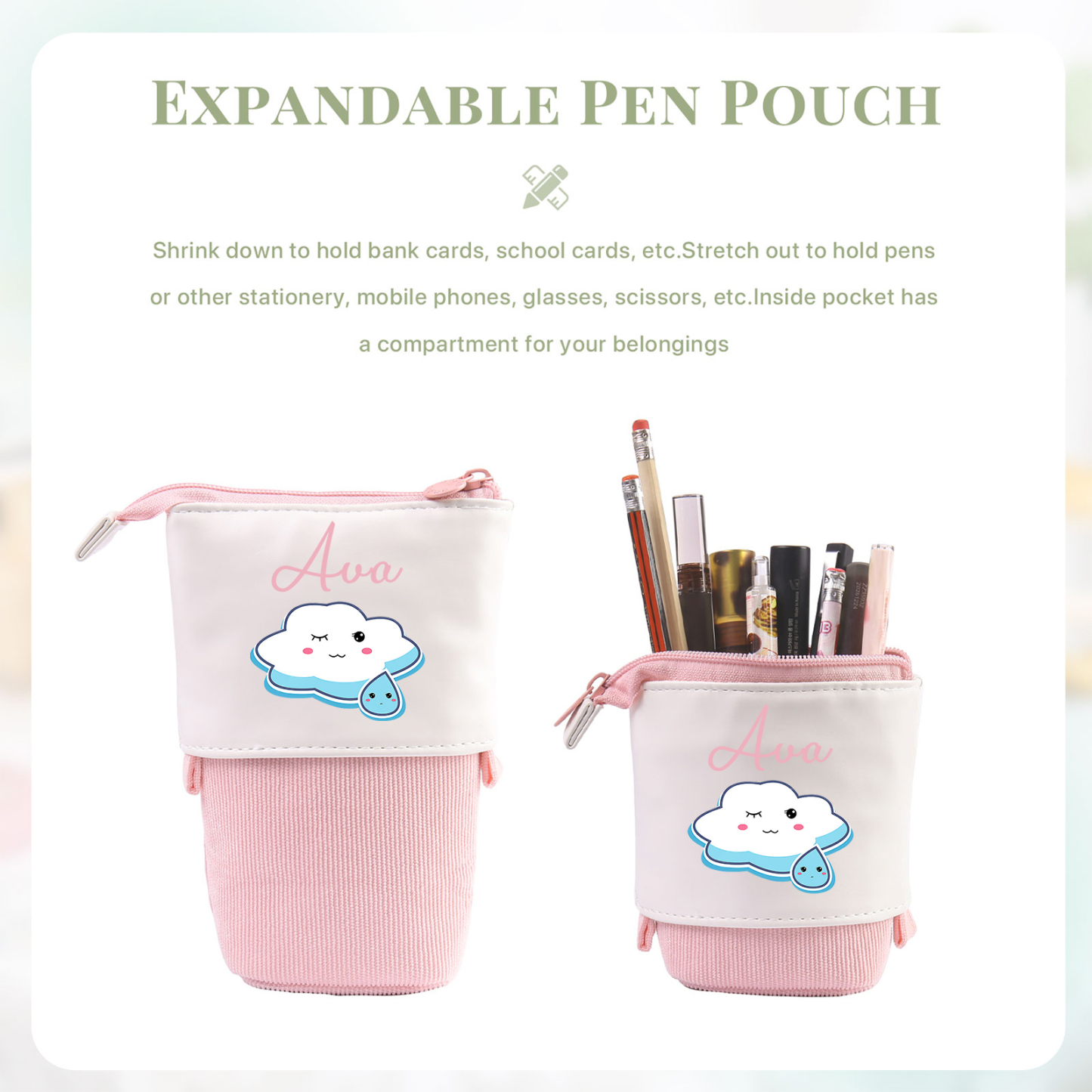 Estuche personalizado con nombre con diseños coloridos de nube para niños