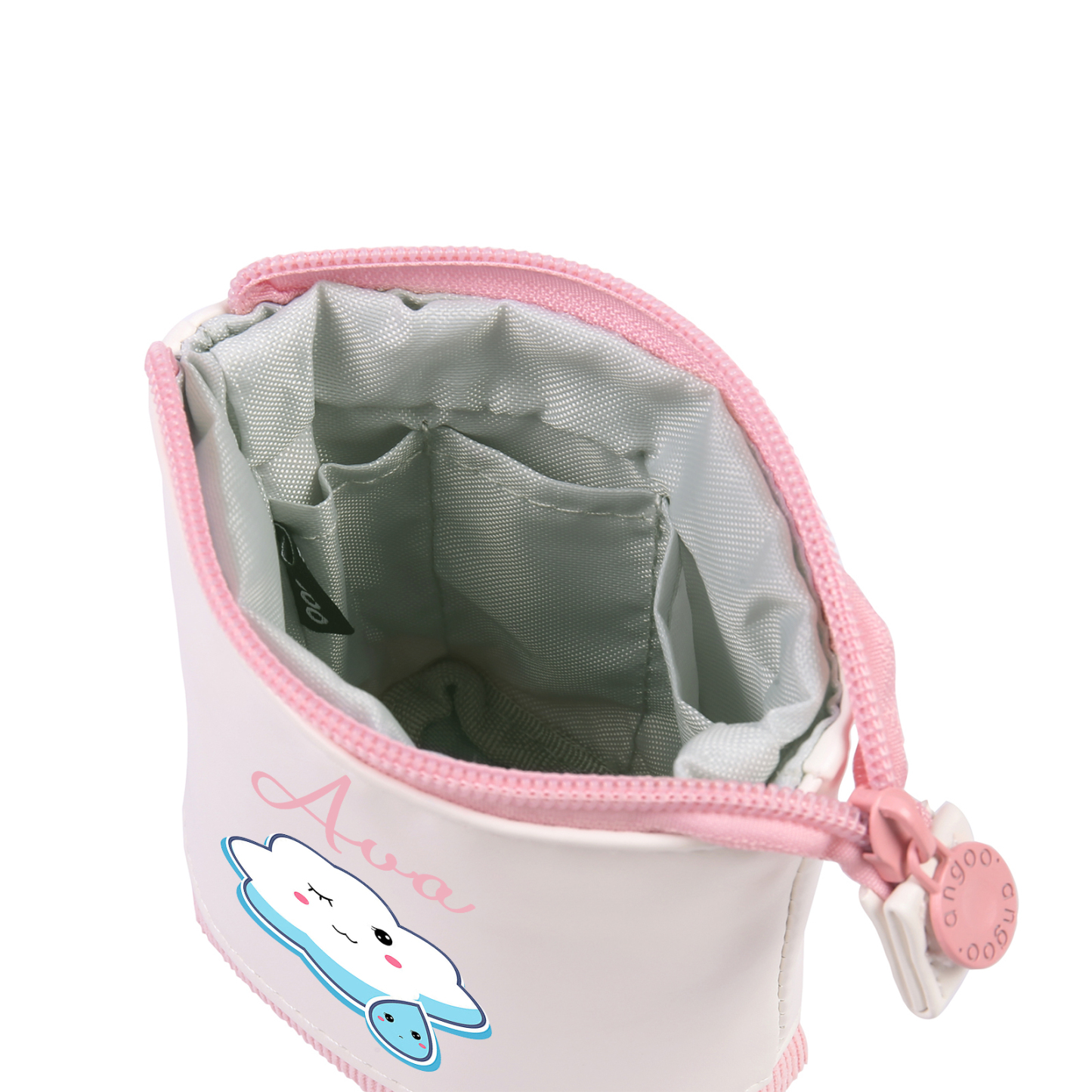Estuche personalizado con nombre con diseños coloridos de nube para niños