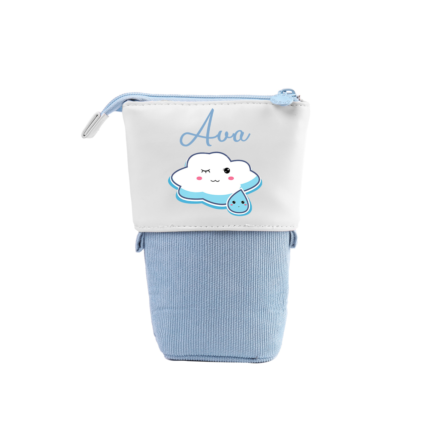 Estuche personalizado con nombre con diseños coloridos de nube para niños