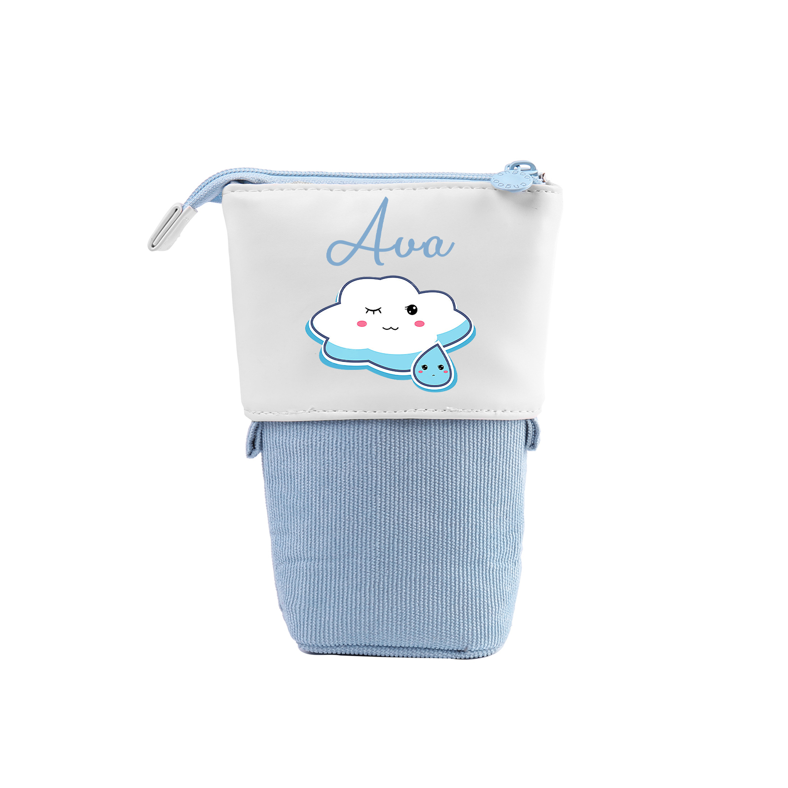 Estuche personalizado con nombre con diseños coloridos de nube para niños