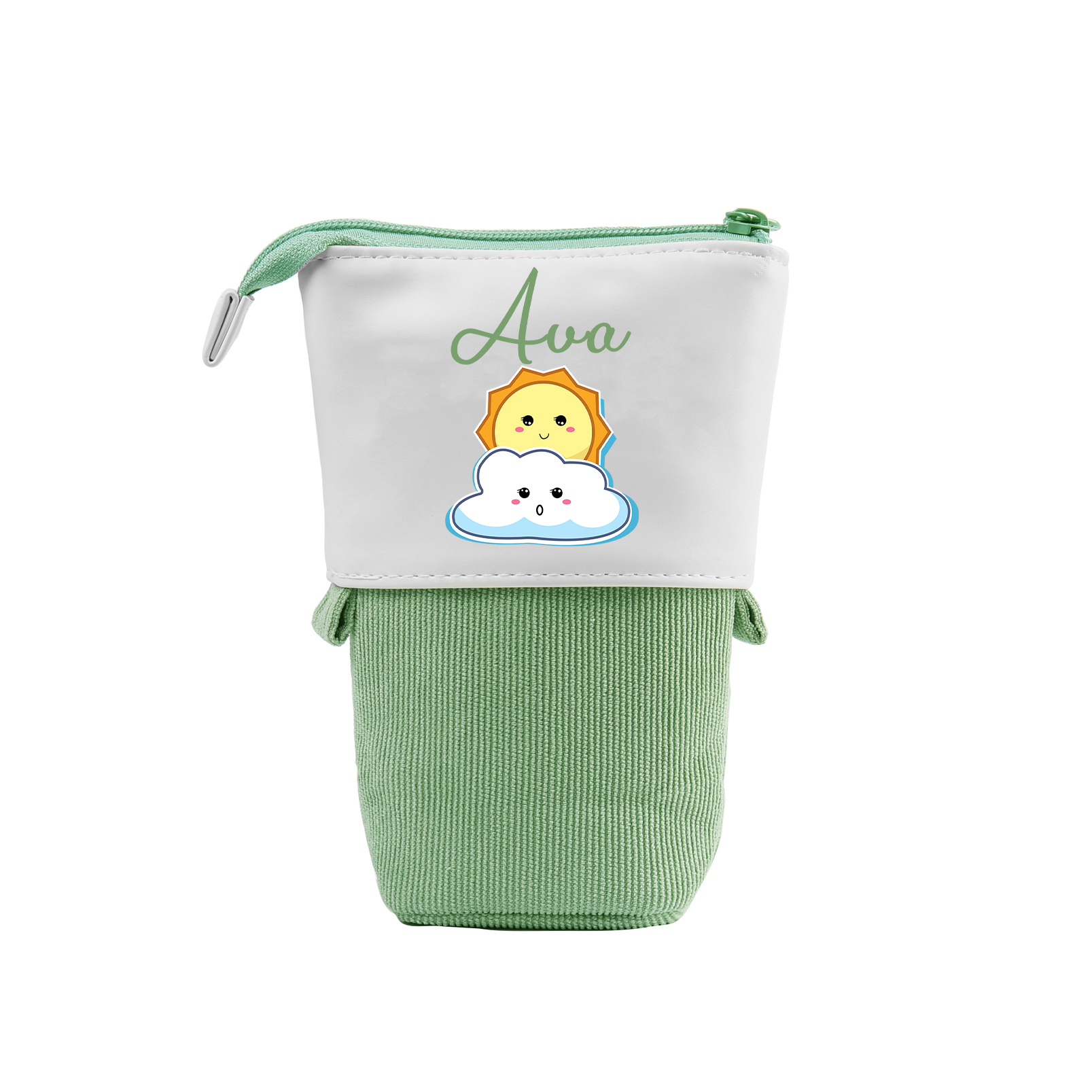 Estuche personalizado con nombre con diseños coloridos de sol para niños