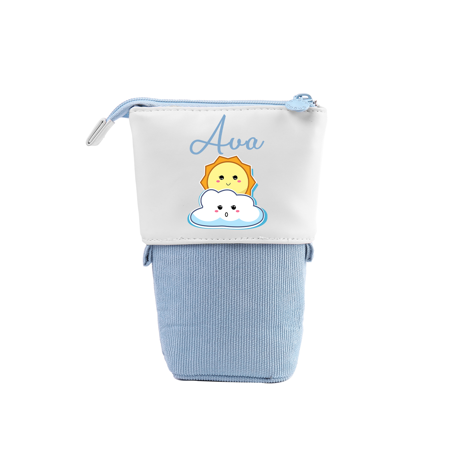 Estuche personalizado con nombre con diseños coloridos de sol para niños