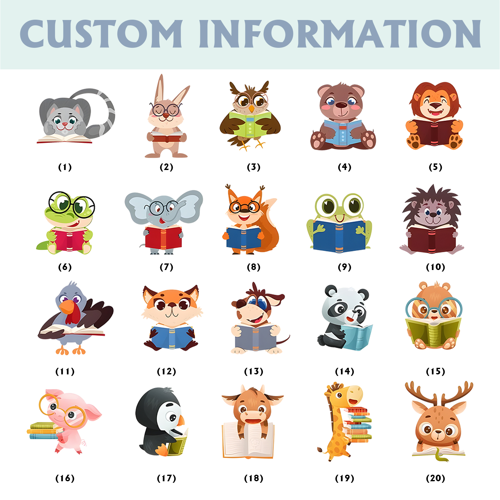 Estuche personalizado con nombre con diseños coloridos de animales para niños