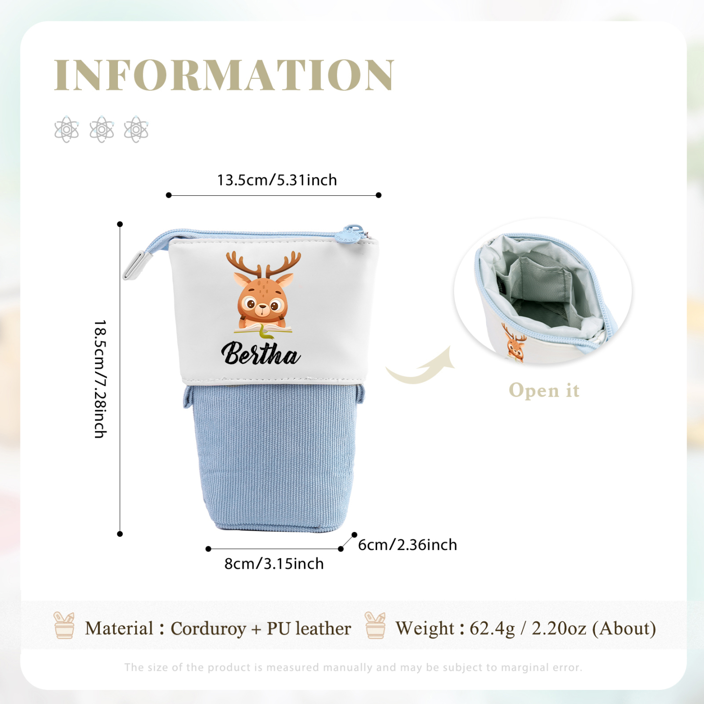 Estuche personalizado con nombre con diseños coloridos de animales para niños