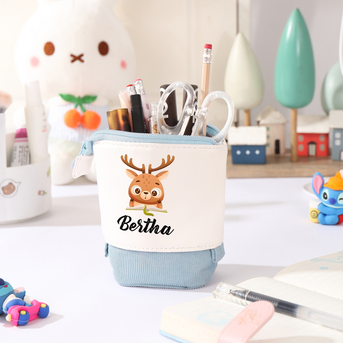 Estuche personalizado con nombre con diseños coloridos de animales para niños