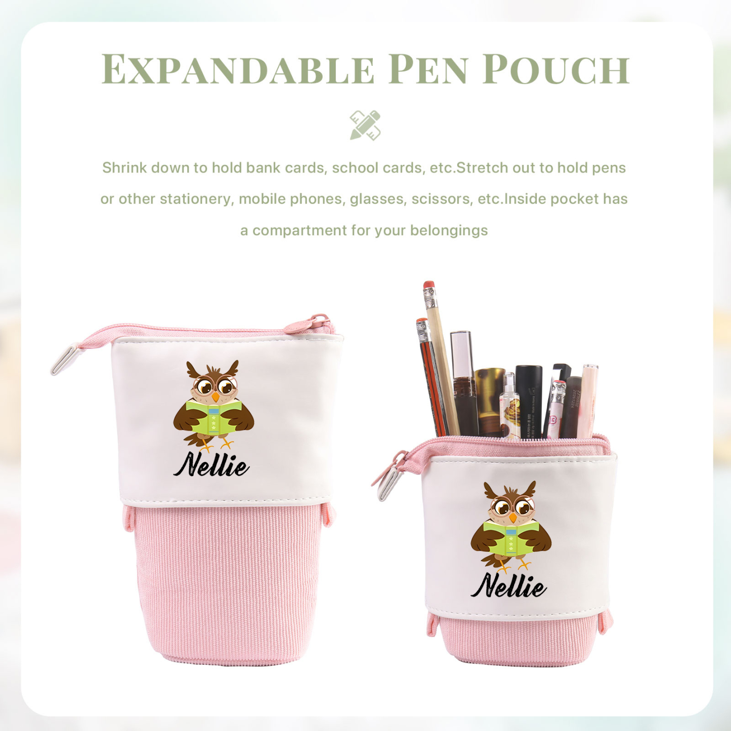 Estuche personalizado con nombre con diseños coloridos de animales para niños
