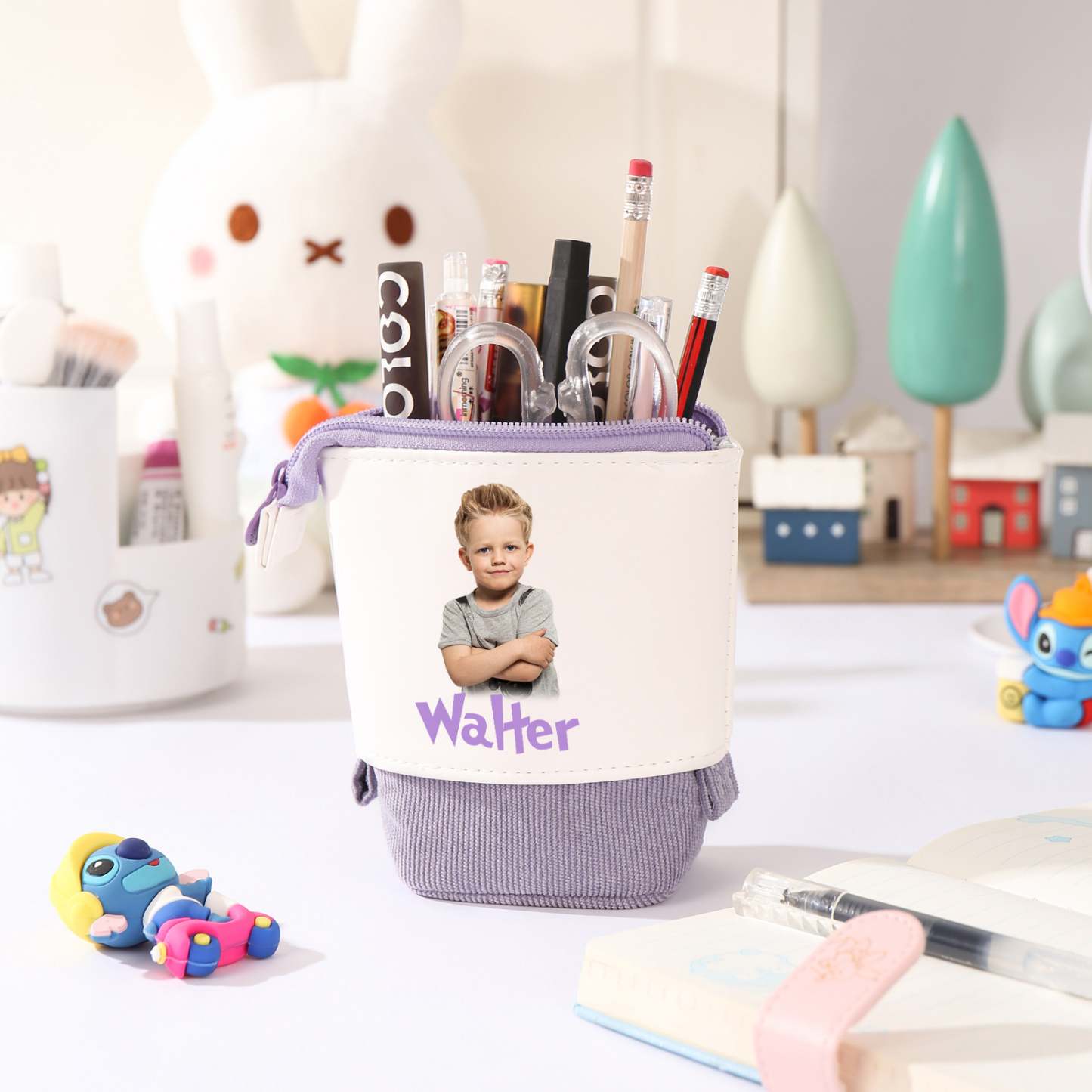 Estuche personalizado con nombre y foto con diseños coloridos para niño