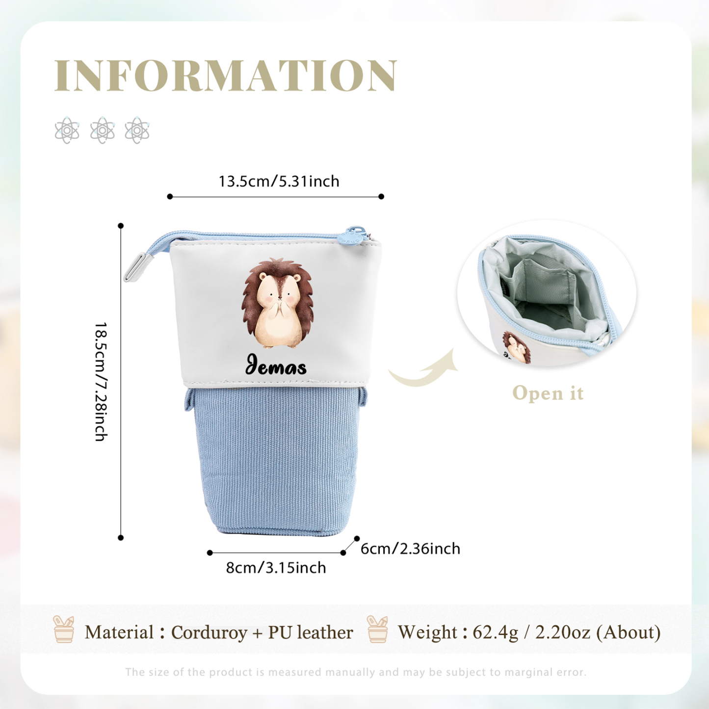 Estuche personalizado con nombre con diseños coloridos de animales para niños