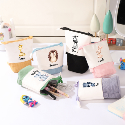 Estuche personalizado con nombre con diseños coloridos de animales para niños
