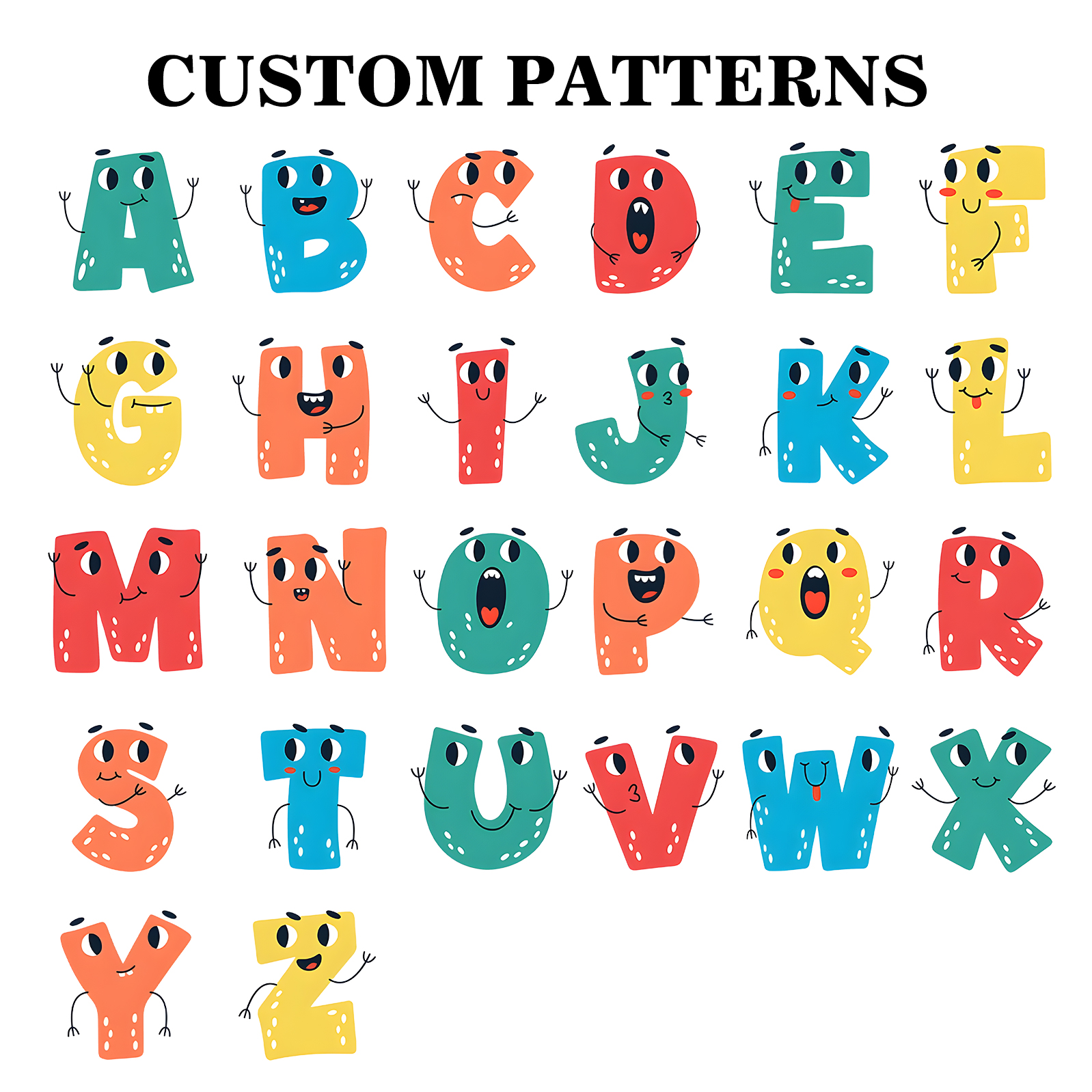 Estuche personalizado con nombre y letra con diseños coloridos para niños