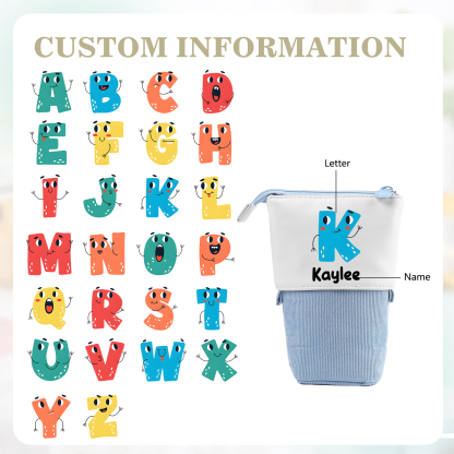 Estuche personalizado con nombre y letra con diseños coloridos para niños