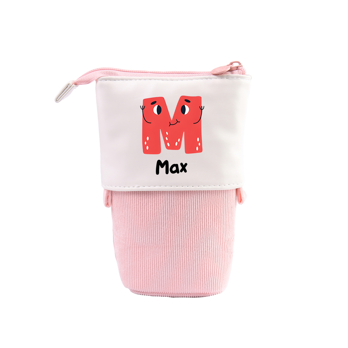 Estuche personalizado con nombre y letra con diseños coloridos para niños