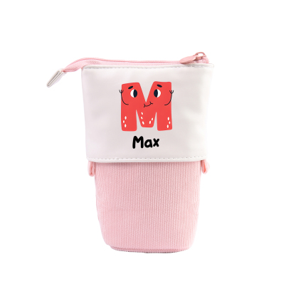 Estuche personalizado con nombre y letra con diseños coloridos para niños