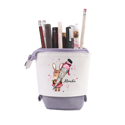 Estuche personalizado con nombre con diseños coloridos de conejo con mochila para niños