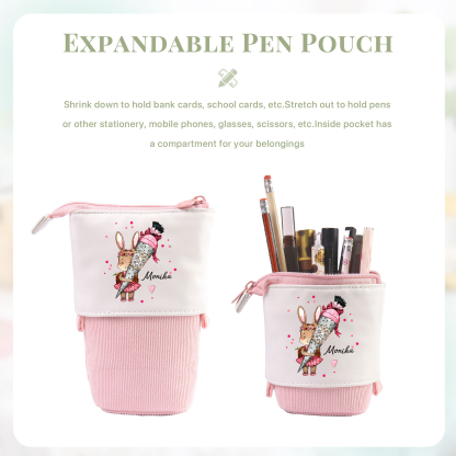 Estuche personalizado con nombre con diseños coloridos de conejo con mochila para niños