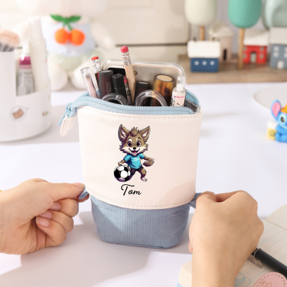 Estuche personalizado con nombre con diseños coloridos de fútbol para niños