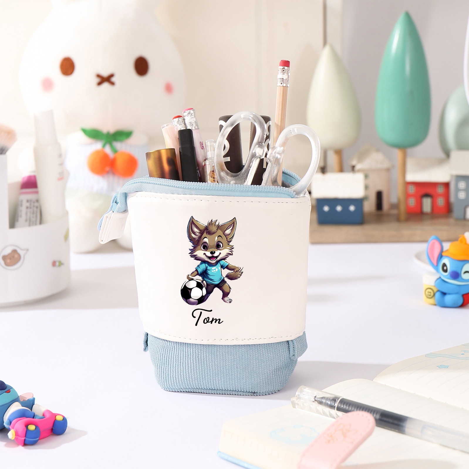 Estuche personalizado con nombre con diseños coloridos de luna para ni