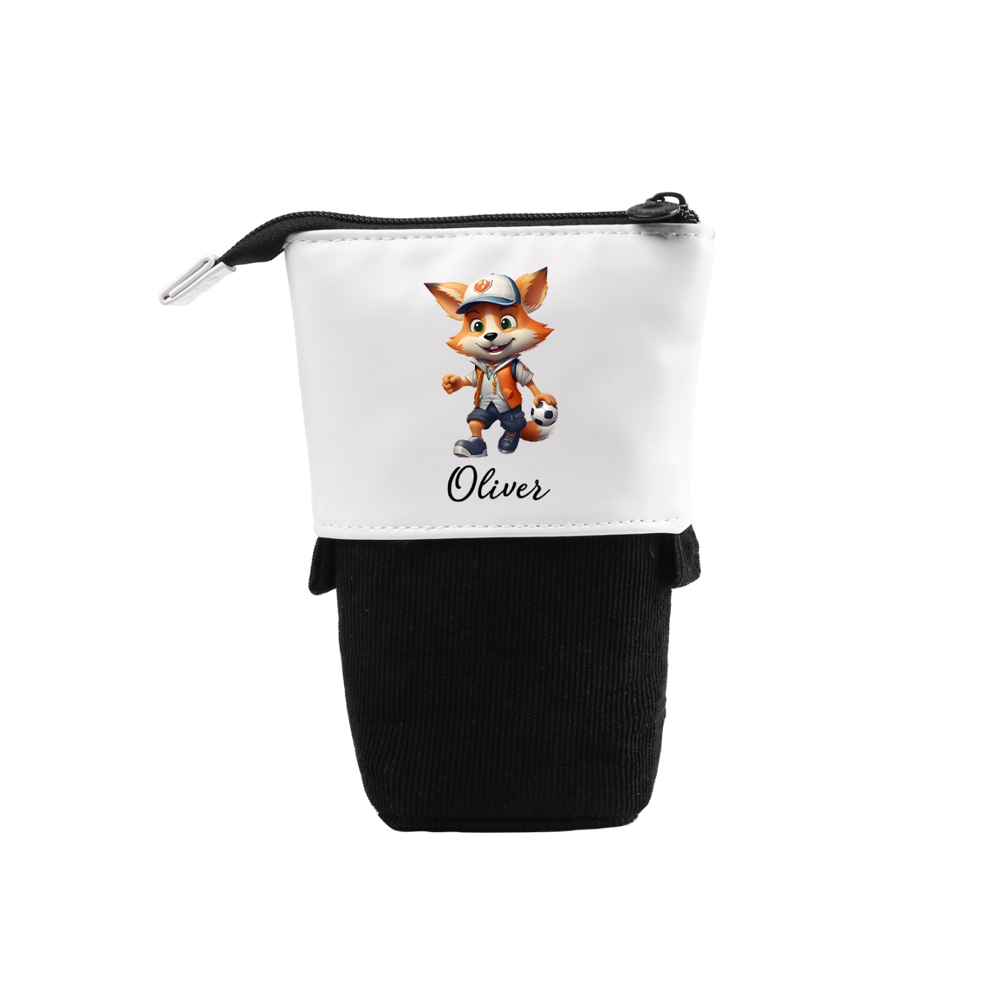 Estuche personalizado con nombre con diseños coloridos de fútbol para niños