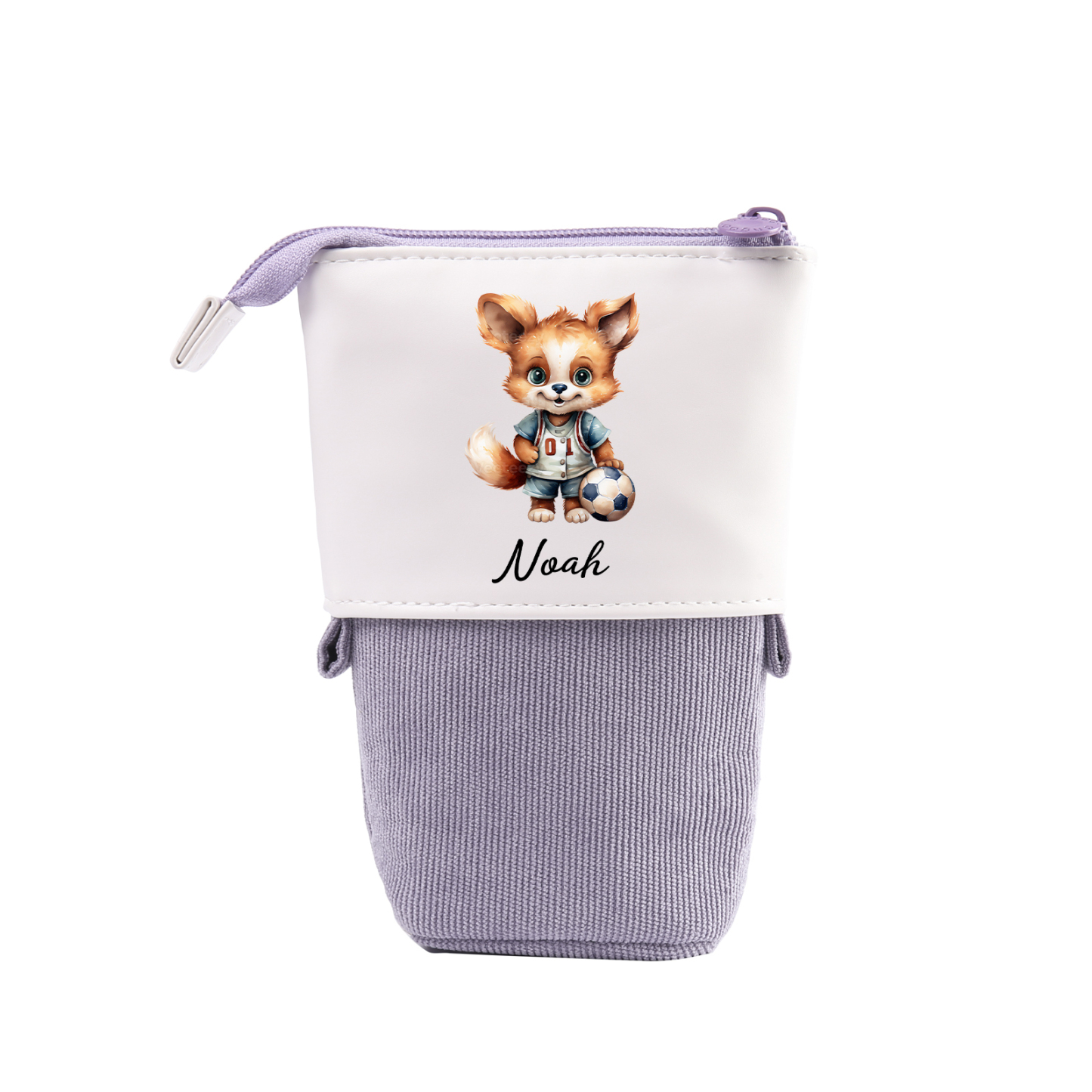 Estuche personalizado con nombre con diseños coloridos de fútbol para niños