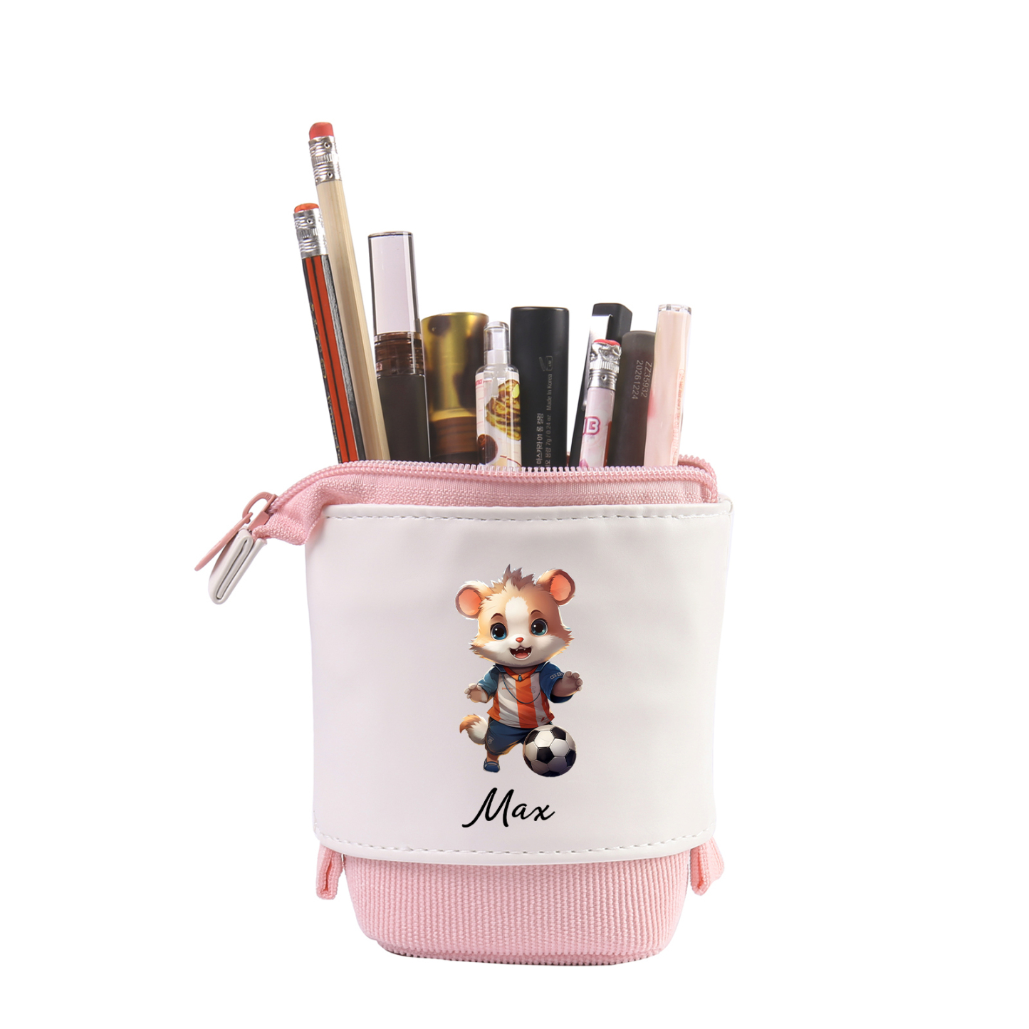 Estuche personalizado con nombre con diseños coloridos de fútbol para niños