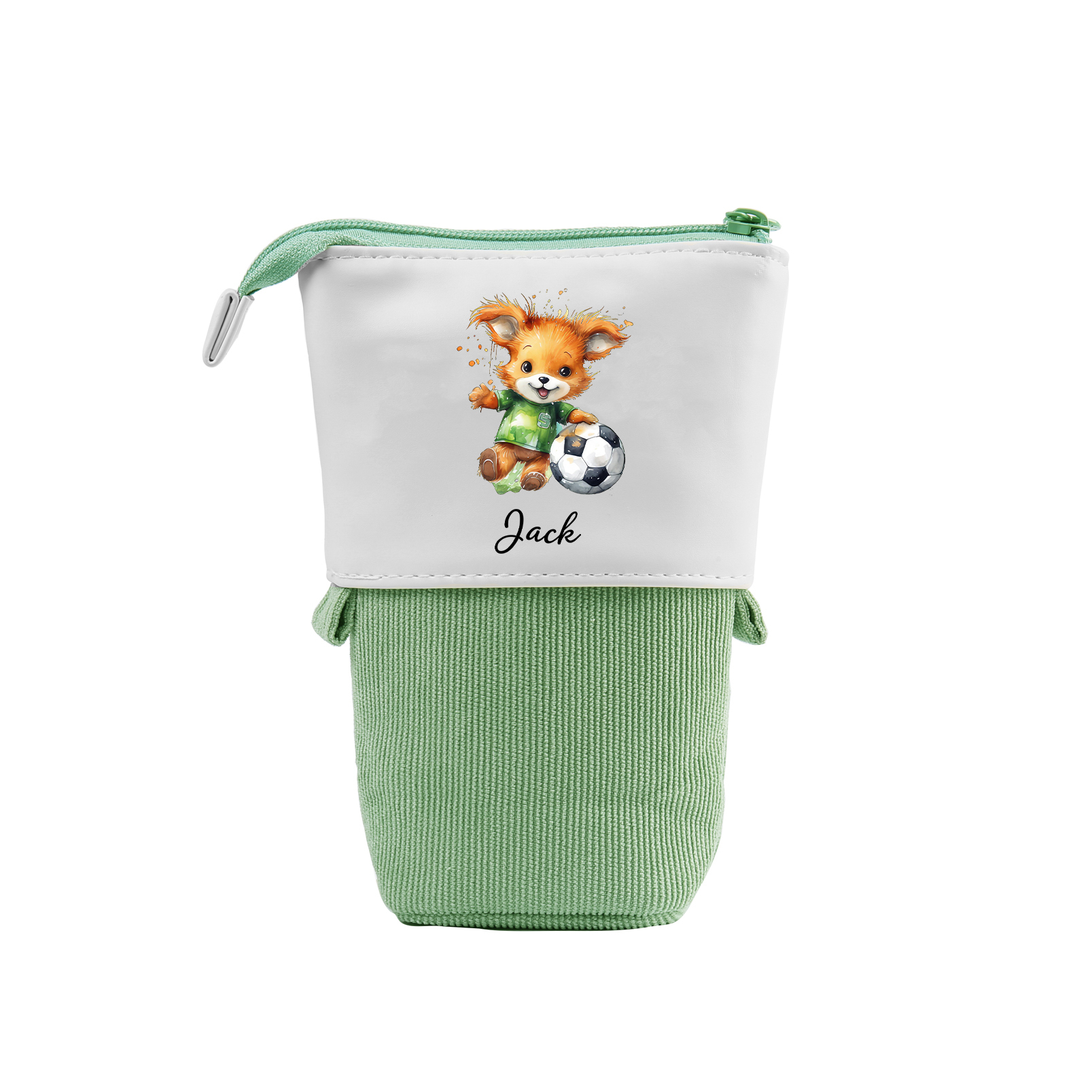 Estuche personalizado con nombre con diseños coloridos de fútbol para niños