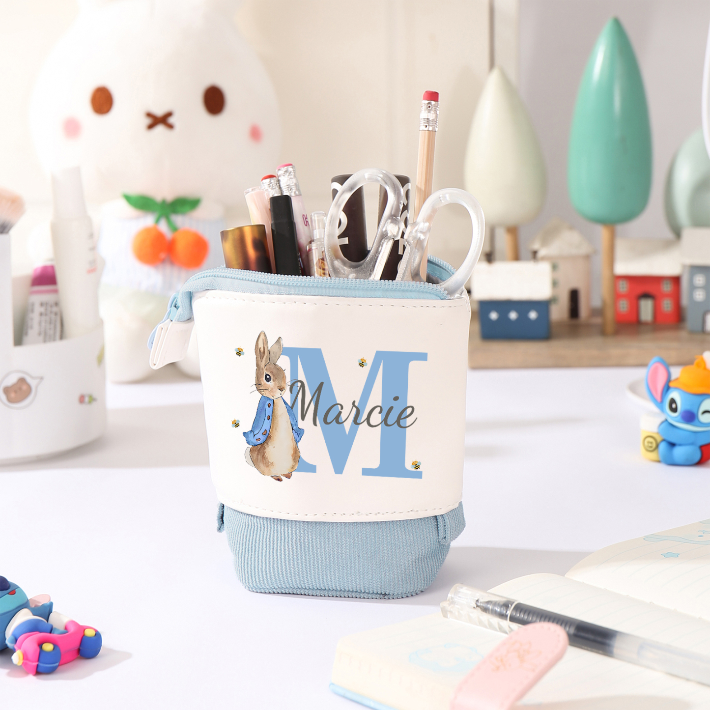 Estuche personalizado con nombre con diseños coloridos de luna para ni